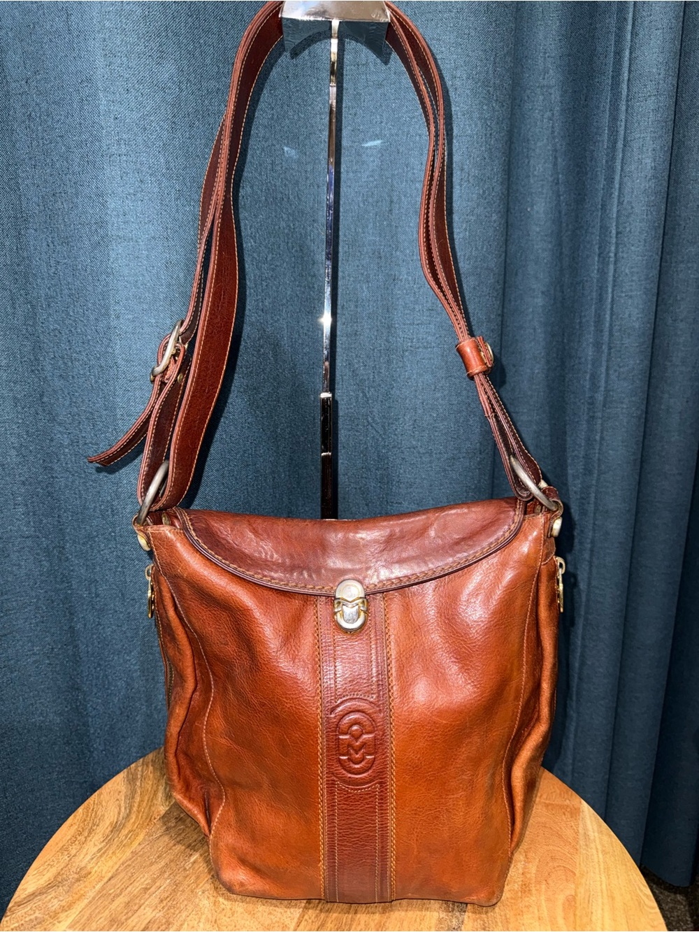 Marino Orlandi Cognac Brown Leather Shoulder Bag